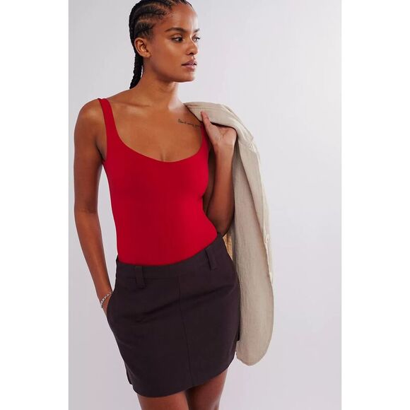Intimately by Free People Clean Lines Bodysuit Size Medium Red Dahlia Stretch - Picture 1 of 9